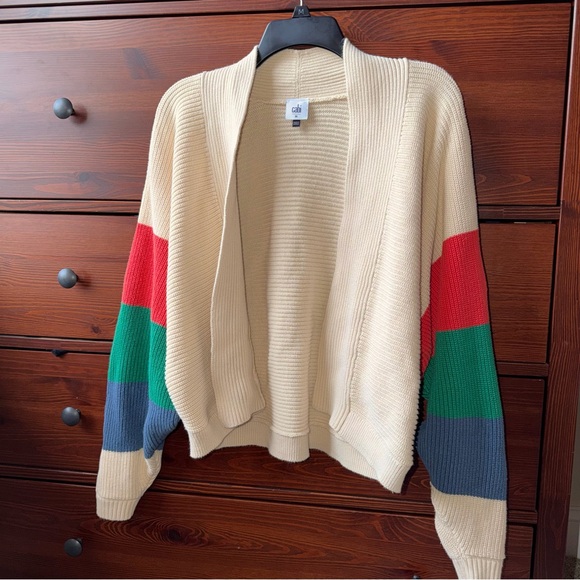 CAbi Women's Colorblock Cardigan in Cream, Red, Green, and Blue - Picture 2 of 4